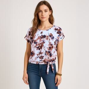 Vera Wang Ribbed Roll Sleeve Top With Tie Waist Detail Sz Small